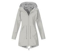 duxyoz Leichte, wasserdichte Jacke, Regenmantel für Damen, winddicht, Trenchcoat, Outdoor, Übergröße, Regenmantel, lockere Passform, wasserdichte Jacke, Winter, warm, Outwear, Windbreaker, 01 grau, M