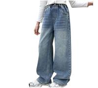 duxyoz Mädchen-Jeans, weites Bein, Denim-Hose, Y2k, Vintage-Stil, Streetwear, Retro, Baggy, lässig, gerade Hose für Kinder, modisch, übergroße Denim-Hose, lange Hose, lockere Passform, Jeanshose mit
