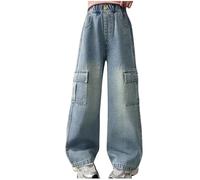 duxyoz Mädchen-Jeans, weites Bein, Denim-Hose, Y2k, Vintage-Stil, Streetwear, Retro, Baggy, lässig, gerade Hose für Kinder, modisch, übergroße Denim-Hose, lange Hose, lockere Passform, Jeanshose mit