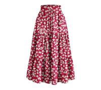 duxyoz Maxi-Röcke für Damen, Sommer, Boho, gestuft, lang, fließend, Bohemian-Stil, Kordelzug, hohe Taille, schwingend, A-Linie, Rock, lässig, Party, Urlaub, Rüschen, , Vintage, Faltenröcke