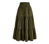 duxyoz Maxi-Röcke für Damen, Sommer, Boho, gestuft, lang, fließend, Bohemian-Stil, Kordelzug, hohe Taille, schwingend, A-Linie, Rock, lässig, Party, Urlaub, Rüschen, , Vintage, Faltenröcke