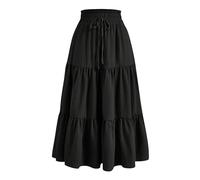 duxyoz Maxi-Röcke für Damen, Sommer, Boho, gestuft, lang, fließend, Bohemian-Stil, Kordelzug, hohe Taille, schwingend, A-Linie, Rock, lässig, Party, Urlaub, Rüschen, , Vintage, Faltenröcke