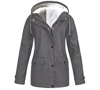 duxyoz Plüsch-Regenmantel für Damen, Fleece-gefüttert, Übergröße, mit Kapuze, winddicht, Outdoor-Mantel, wasserdicht, Winter, warm, Regenmantel, Übermantel, funktional, leicht, Sportbekleidung, Jacken