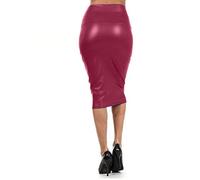 duxyoz Plus Lederröcke für Damen, knielang, Wickelrock, figurbetont, Midi-Rock, hohe Taille, einfarbig, Bleistiftkleid, Bauchkontrolle, Hüfte, schmale Passform, Rock, Arbeit, Büro, 01 Wein, L