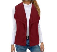duxyoz Weste für Damen, Fleece, Bodywarmer Plüsch-Weste, Cardigan, weich, flauschig, ärmellos, klassisch, elegant, Revers, leicht, Sherpa-Weste, vorne offen, Teddy-Mantel, 01 Wein, XXL