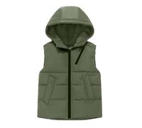 duxyoz Weste für Jungen und Mädchen, ärmellos, Wintermantel, Jacke mit Kapuze, winddicht, warm, bauschig, einfarbig, gepolstert, gesteppt, Thermo-Oberbekleidung, 3-11 Jahre, grün, 6-7 Years