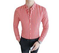 Dvbfufv Business Casual Elegant Gestreifte Hemden für Herren Revers Slim Fit Langarm formelle Hemden Herren Hemden, rot, L