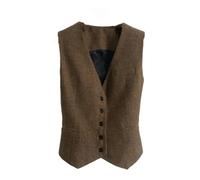 Dvbfufv Damen Anzugweste Tweed V-Ausschnitt Knopf Weste Damen Vintage Slim Fit Ärmellose Weste, braun, 36