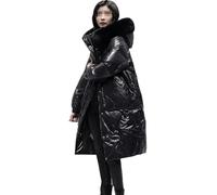 Dvbfufv Damen Daunenjacke Verdickte Winter Warm Mode Medium Lange Lose Daunenjacke, Schwarz , 42