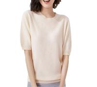 Dvbfufv Damen Frühling Sommer Kurzarm O-Ausschnitt Slim Wollmischung Pullover Frauen Pullover Bottoming Strick T-Shirt, beige, M