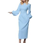 Dvbfufv Damen Herbst Winter Mode Kleider Langarm Slim Strickkleid Frühling Elegant Party Midi Kleider, hellblau, X-Small