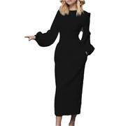 Dvbfufv Damen Herbst Winter Mode Kleider Langarm Slim Strickkleid Frühling Elegant Party Midi Kleider, Schwarz , Small