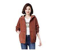 Dvbfufv Damen Jacke Frühling Cord Basic Mantel Langarm Windjacke Famale Kapuzenreißverschluss Lässige Bomberjacke Caramel color 5XL