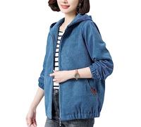 Dvbfufv Damen Jacke Frühling Cord Basic Mantel Langarm Windjacke Famale Kapuzenreißverschluss Lässige Bomberjacke Blue XXL