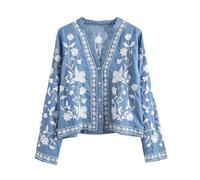 Dvbfufv Damen Jeanshemd Frühling Sommer Weich V-Ausschnitt Blumenstickerei Blusen Damen Dünne Jeans Mantel Tops, hellblau, XS