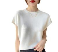 Dvbfufv Damen Kurzarm Halb Hoch Rundhals Pullover Sweater Sommer Lose Mode Strick Bottoming T-Shirt, weiß, XS