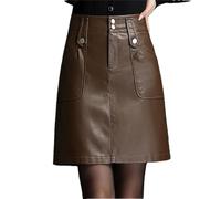 Dvbfufv Damen-Minirock aus PU-Leder, für Herbst und Winter, hohe Taille, elegant, sexy, figurbetont, gerader Rock, coffee, 40
