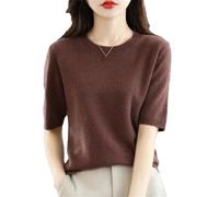 Dvbfufv Damen-Pullover für Frühling, Herbst, kurze Ärmel, Rundhalsausschnitt, Strick-Top, koreanischer Pullover, dunkelbraun, S