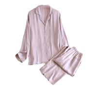 Dvbfufv Damen-Schlafanzug-Set für Frühling, Sommer, dünn, langärmelig, zweiteilig, einfarbig, Schlafanzug-Set, 1, L