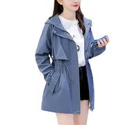 Dvbfufv Damen Trenchcoat Damen Frühling Herbst Koreanisch Lose Casual Kapuzenmantel Damenjacke, blau, 32
