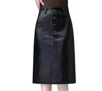 Dvbfufv Damenmode, Herbst, Winter, Lederrock, elegant, große Größe, Midi-Rock, hohe Taille, geteilter Rock, Schwarz , M