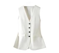 Dvbfufv Damenweste, Jacke, modisch, ärmellos, Knöpfe, Blazer, Westen, koreanisch, Büro, Übergröße, Weste, Tops, weiß, XS