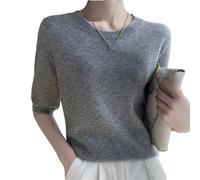 Dvbfufv Frühling Damen Kaschmir-Pullover T-Shirt Sommer Mädchen Kurzarm O-Ausschnitt Pullover Sweater, grau, M