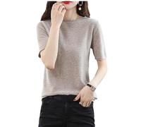 Dvbfufv Frühling Sommer Damen Kaschmirpullover Kurzarm O-Ausschnitt Pullover Lässiger Einfarbiger Kurzarmpullover khaki9 XL