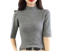Dvbfufv Halber Rollkragenpullover Aus Kaschmir, Sommer-Pullover Für Damen, Kurzärmeliger Pullover Medium gray9 XL