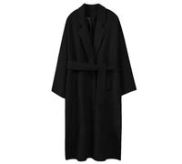 Dvbfufv Herbst Und Winter Lange Mode Wollmantel Frauen Lose Lange Gürtel Wollmischungen Mantel, Schwarz , 36