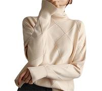 Dvbfufv Herbst Winter Damen Pullover Sweater Verdickte Wärme Mode Gestrickt Hoher Kragen Wollpullover Beige L