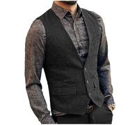 Dvbfufv Herren Anzugweste Wolle Tweed Weste Jacke Slim Business Groomman Hochzeitswesten Frühling Black M
