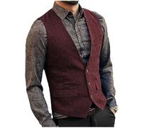 Dvbfufv Herren Anzugweste Wolle Tweed Weste Jacke Slim Business Groomman Hochzeitswesten Frühling Burgundy XL