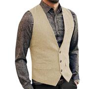 Dvbfufv Herren Anzugweste Wolle Tweed Weste Jacke Slim Business Groomman Hochzeitswesten Frühling Champagne XXL