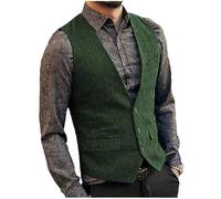 Dvbfufv Herren Anzugweste Wolle Tweed Weste Jacke Slim Business Groomman Hochzeitswesten Frühling EN8 L