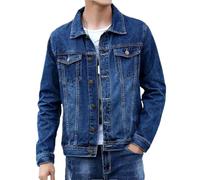 Dvbfufv Herren Jeansjacken Frühling Herbst Männer Casual Street Oberbekleidung Männer Solide Einreiher Revers Jeansjacke, blau, XL