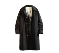 Dvbfufv Herren-Trenchcoat, einfarbig, einreihig, Oversize, lang, koreanischer Windbreaker, Outwear, Schwarz , XL