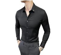 Dvbfufv Herrenhemd, große Größe, koreanisch, luxuriös, modisch, langärmelig, Umlegekragen, formelles Hemd, Schwarz , M