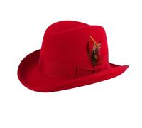 Dvbfufv Homburg Hut mit Feder Herren Wollfilz Fedora Jagdmütze Patenhut, rot, M 56-58cm