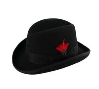 Dvbfufv Homburg Hut mit Feder Herren Wollfilz Fedora Jagdmütze Patenhut, Schwarz , 58/60 cm L