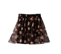 Dvbfufv Kurzer Rock für Damen, Frühling, Sommer, koreanischer Stil, Blumenmuster, hohe Taille, Chiffon, Faltenrock, B, 40