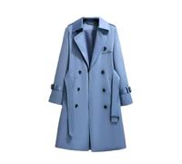 Dvbfufv Langer Damen-Trenchcoat für den Herbst, lässig, zweireihig, lockerer Gürtel, Übermantel, Business-Oberbekleidung, blau, M