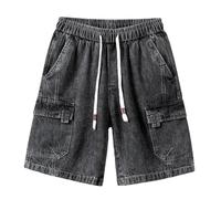 Dvbfufv Lose Denim-Shorts für Herren, Sommer, Streetwear, gerade, elastische Taille, Kordelzug, trendig, lässig, kurze Jeans, 1, L