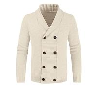 Dvbfufv Männer Frühling Solide Gerade Strickjacke Männer Casual Langarm Zweireiher Drehen-Unten Kragen Pullover Strickjacke