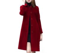 Dvbfufv Warmer Wollmantel für Damen, Herbst, Winter, lässig, modisch, einreihig, schmal, mittellang, burgunderfarben, 46