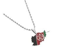DVRFEBT Halskette Mit Karten Anhänger-Afghanistan Karte Flagge Anhänger Halsketten, Charme Ethnische Land Halskette Schmuck, Schlüsselbein Kette Pullover Dünne Kette Patriotic Chic Choker Männer Frau