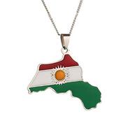 DVRFEBT Halskette Mit Karten Anhänger - Kurdistan Karte Flagge Anhänger Halskette, Charme Anhänger Karten Dünne Kette Halsketten, Hip Hop Karte Ethnischer Schmuck, Für Männer Frauen Jubiläum Party Ge