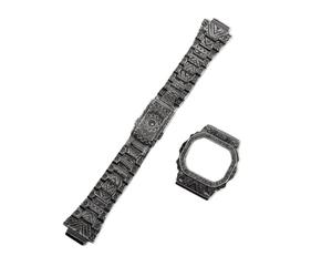 DW5600 Mod Kit Retro-Metallarmbandgehäuse, kompatibel mit Casio DW-5600 GW-B5600, modifiziertes Vintage-Uhrenarmband geschnitzter indischer Lünette aus 316L-Stahl(A Indian Style)