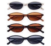 Dwenarry Oval Sonnenbrille für Damen Vintage Trendy Sonnenbrillen Set Brille Retro 90er Chic Party Brillen Frauen 4 Stücke