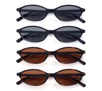 Dwenarry Oval Sonnenbrille für Damen Vintage Trendy Sonnenbrillen Set Brille Retro 90er Chic Party Brillen Frauen 4 Stücke